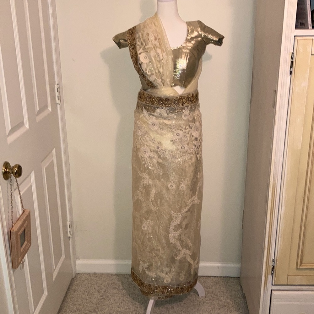 Metallic embroidered Saree-Gorgeous! No tags on material. Excellent condition.